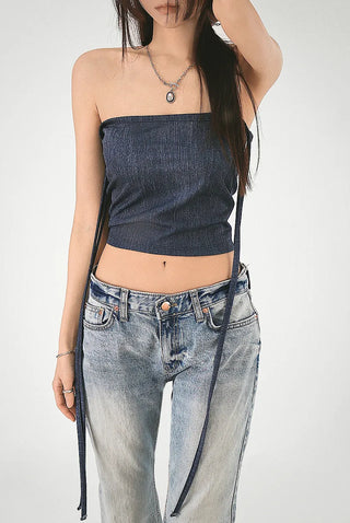Denim Top Beachwear Square Strap Nashi Top