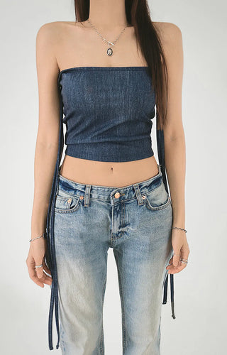 Denim Top Beachwear Square Strap Nashi Top