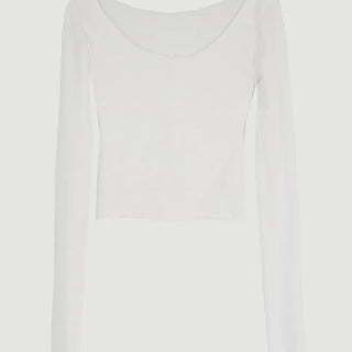 Tension cut deep U-neck long-sleeved T-shirt, halter neck cap sleeve top layered set