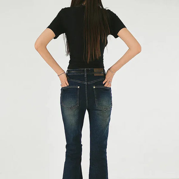 Endark High Deep Denim Washed Slim Bootcut Denim Pants