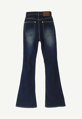 Endark High Deep Denim Washed Slim Bootcut Denim Pants