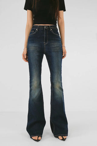 Endark High Deep Denim Washed Slim Bootcut Denim Pants