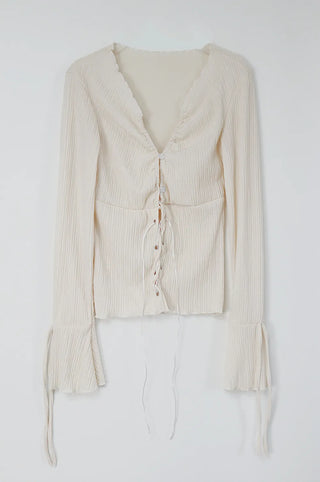 Blouse with corset eyelet straps and pleated blouse