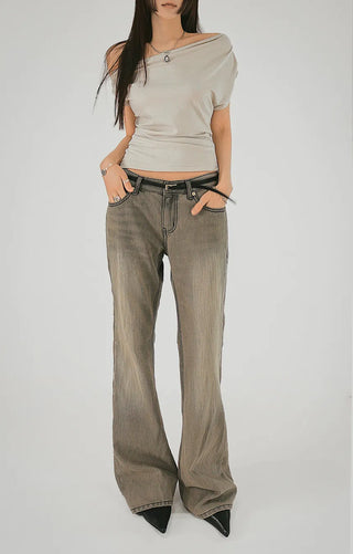 Sede Loose One-Off Shoulder Short Sleeve Unbalanced T-Shirt