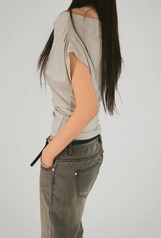 Sede Loose One-Off Shoulder Short Sleeve Unbalanced T-Shirt