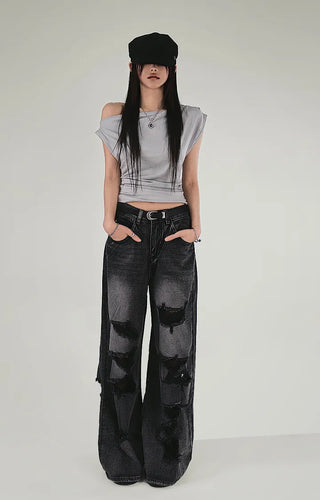 Sede Loose One-Off Shoulder Short Sleeve Unbalanced T-Shirt