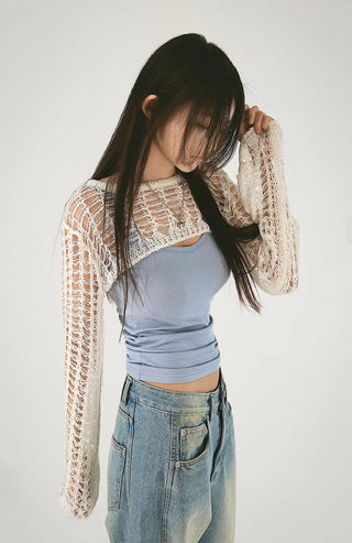 Mesh Net Layered Crop Short Knit Bolero