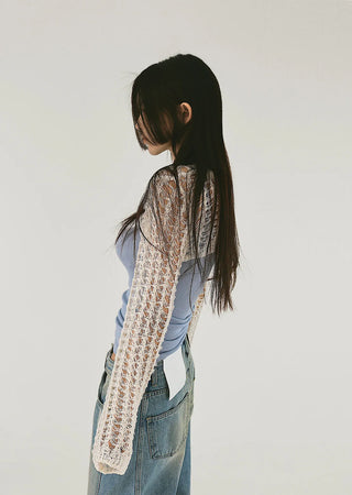 Mesh Net Layered Crop Short Knit Bolero