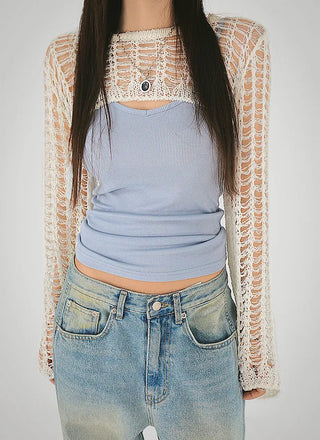 Mesh Net Layered Crop Short Knit Bolero