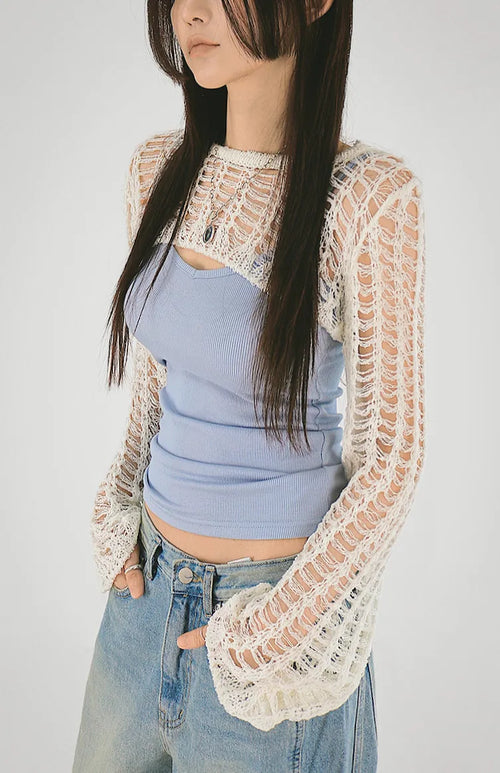 Mesh Net Layered Crop Short Knit Bolero