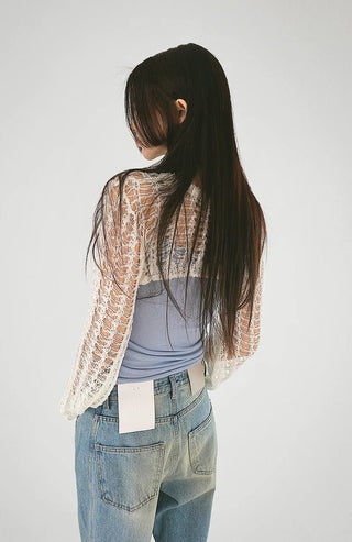 Mesh Net Layered Crop Short Knit Bolero