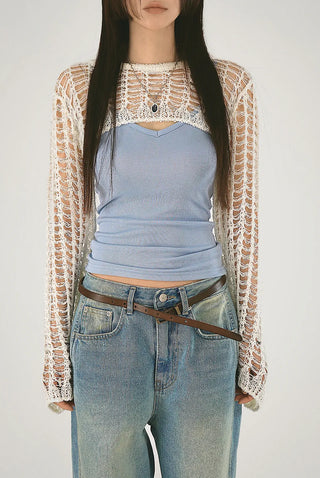 Mesh Net Layered Crop Short Knit Bolero