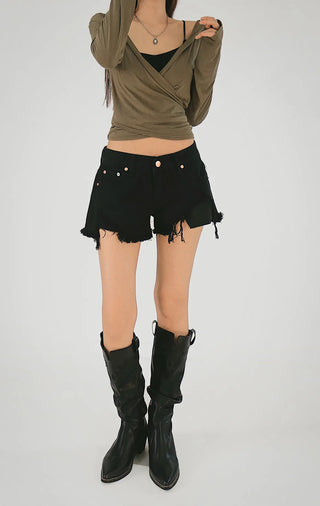 Hot Low-Rise Rescue Damage Cutting Cotton Shorts