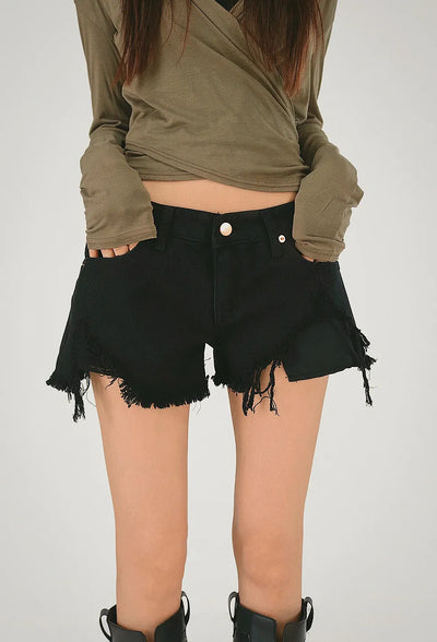 Hot Low-Rise Rescue Damage Cutting Cotton Shorts