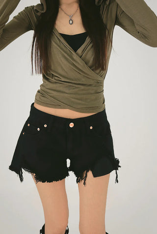 Hot Low-Rise Rescue Damage Cutting Cotton Shorts