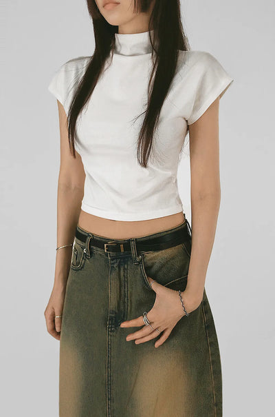 Holic Soft Cap Sleeve Basic Crop Short Sleeve T-Shirt