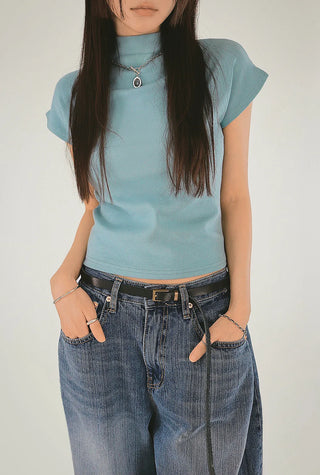 F/W Need Cap Sleeve Soft Basic Half-Polar Crop Tee