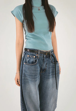 F/W Need Cap Sleeve Soft Basic Half-Polar Crop Tee