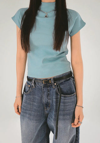 F/W Need Cap Sleeve Soft Basic Half-Polar Crop Tee