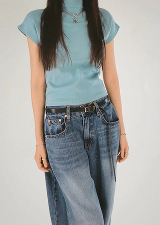 F/W Need Cap Sleeve Soft Basic Half-Polar Crop Tee