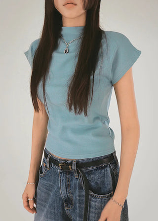 F/W Need Cap Sleeve Soft Basic Half-Polar Crop Tee