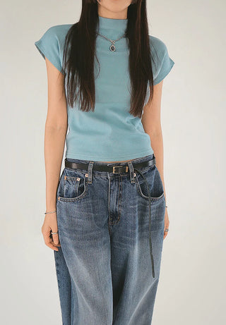 F/W Need Cap Sleeve Soft Basic Half-Polar Crop Tee