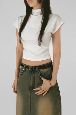 F/W Need Cap Sleeve Soft Basic Half-Polar Crop Tee