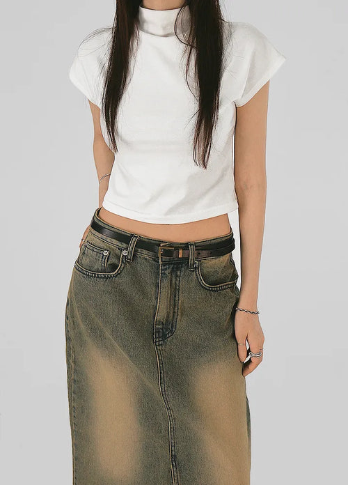 F/W Need Cap Sleeve Soft Basic Half-Polar Crop Tee