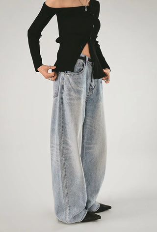 F/W One Off-Shoulder Slit Goal-Knit Long-Sleeve Uneven Cardigan
