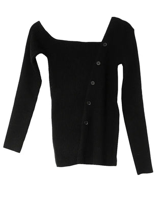 F/W One Off-Shoulder Slit Goal-Knit Long-Sleeve Uneven Cardigan