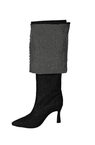 Denim Hidden Natural Wrinkle Heel Stiletto Long Boots