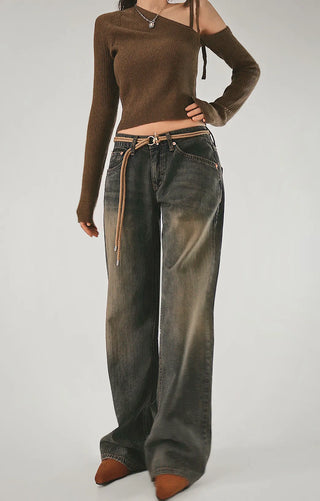 Romantic shoulder strap diagonal one-off uneven knit