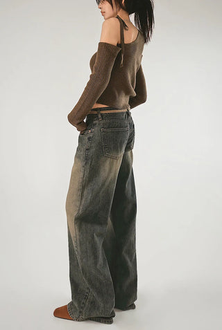 Romantic shoulder strap diagonal one-off uneven knit