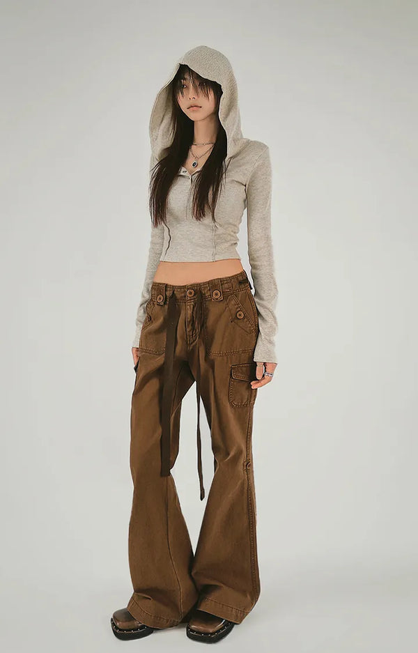 Breit Pocket Low Vintage Strap Cargo Slim Wide Bootcut Pants