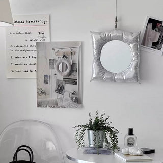 Soft Girl Aesthetic Silver Pillow Mirror