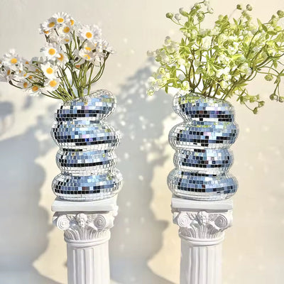 Mirror Disco Ball Spiral Vase