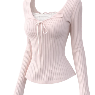 Ribbon inset golf pink knit