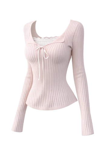 Ribbon inset golf pink knit