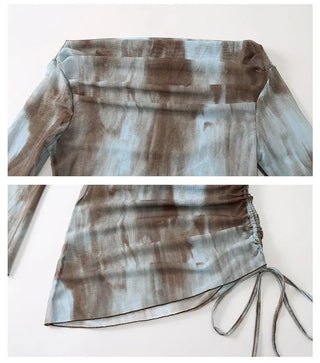 Blue & Brown Bikini + Pants + Cover Up T Shirt 3 Piece Set