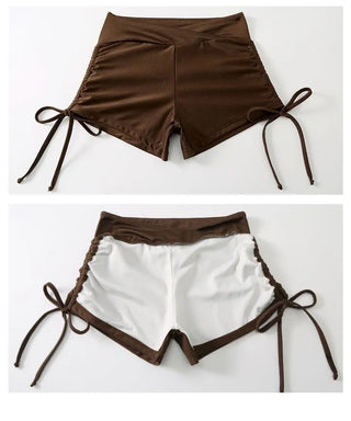 Blue & Brown Bikini + Pants + Cover Up T Shirt 3 Piece Set