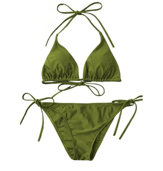 Green Knit Cover Up Swimsuit Bikini Set
