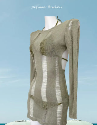 Green Knit Cover Up Swimsuit Bikini Set