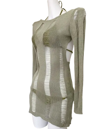 Green Knit Cover Up Swimsuit Bikini Set