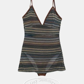 Ethnic Knit Monokini One Piece Swimsuit