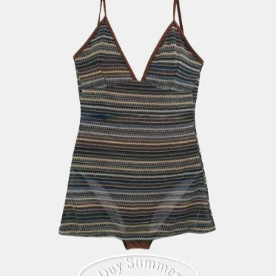 Ethnic Knit Monokini One Piece Swimsuit