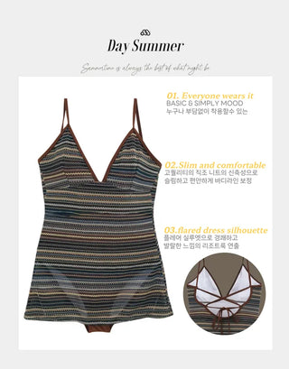 Ethnic Knit Monokini One Piece Swimsuit