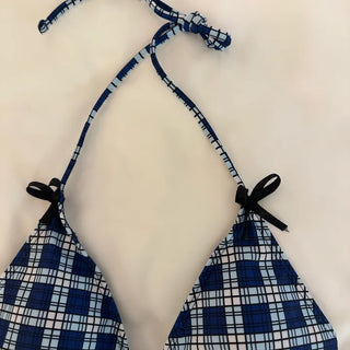 Check bikini skirt 3 piece swimsuit set with string bikini