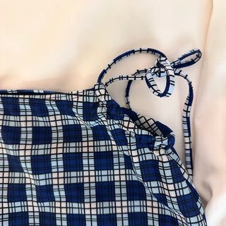 Check bikini skirt 3 piece swimsuit set with string bikini