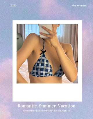 Check bikini skirt 3 piece swimsuit set with string bikini
