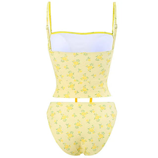 Yellow Floral Tube Top Bikini Set Beachwear